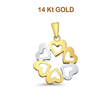 14K Two Tone Gold 6 Hearts Pendant 23mmX17mm 1.3 grams